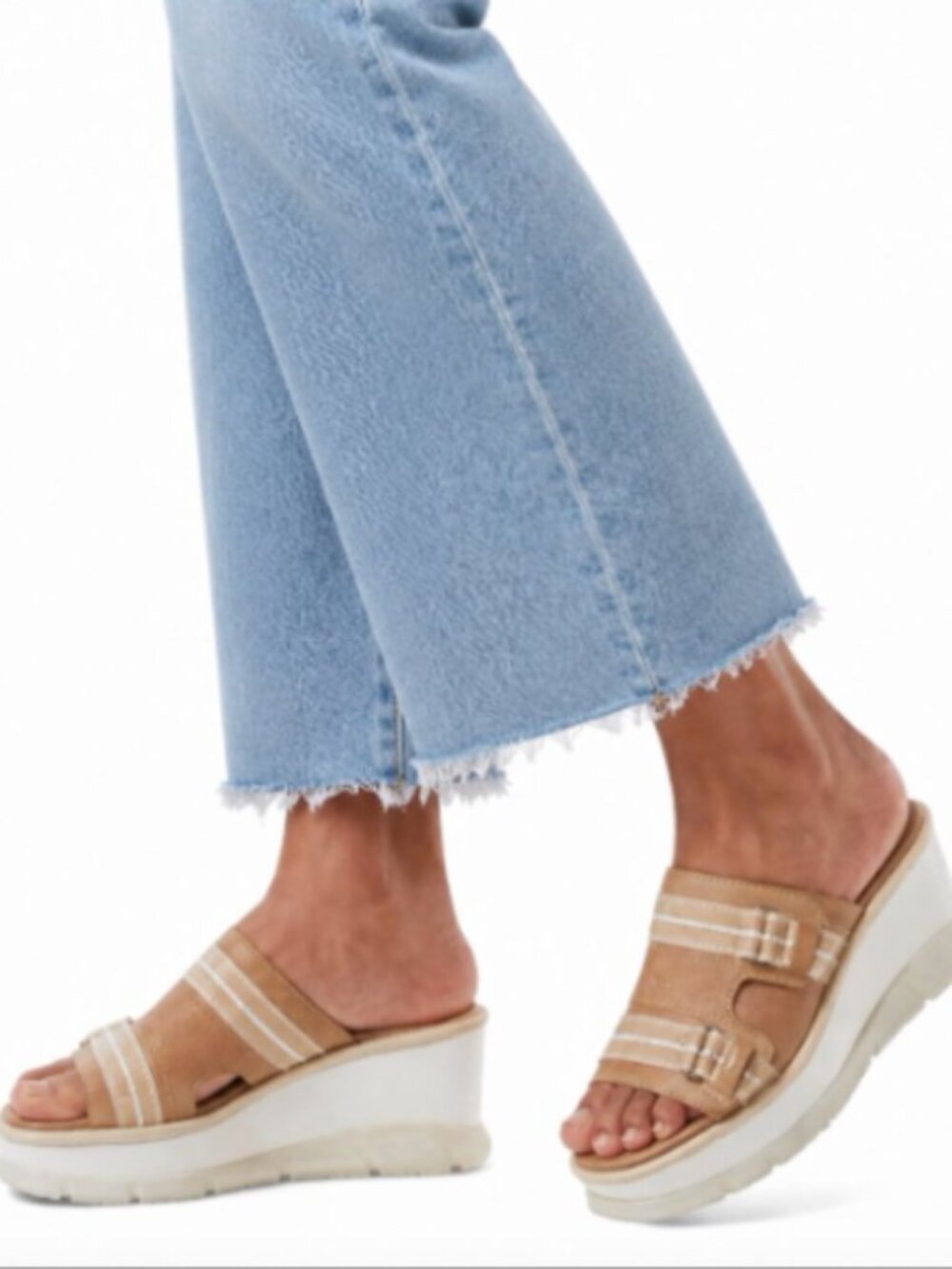 Sorel Joanie III Wedge Slide Sandals Leather Shoes Honest Beige Chalk Open Toe 8